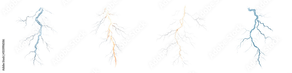 Fototapeta premium Lightning Bolt Set: Electric Spark Illustration on White Background