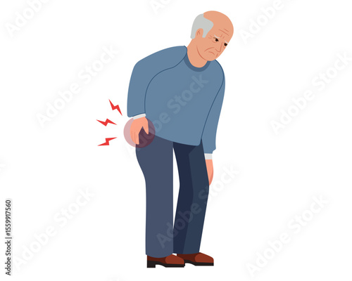 Senior man suffering from back pain touching his back vector illustration