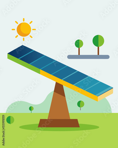 A solarpowered balance beam designed for children teaching them about renewable energy while also encouraging physical activity.. Vector illustration