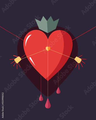 A heart divided between love and manipulation the strings of attachment too strong to break.. Vector illustration