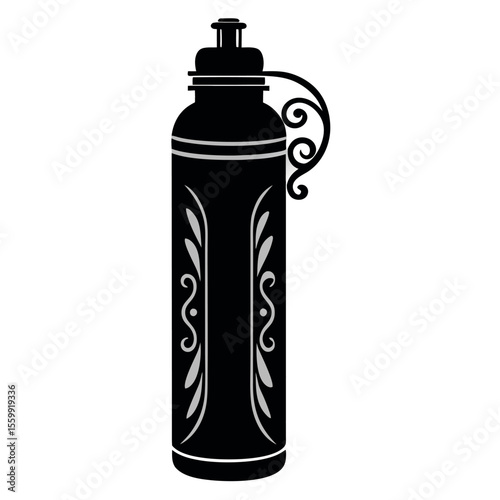 Elegant black silhouette of a premium designer water bottle on white background