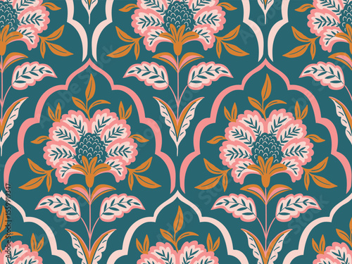 Vector seamless traditional Indian paisley pattern. Digital textile design Beautiful ethnic style. Damask colorful seamless floral seamless pattern for fabric or wallpaper