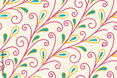 Colorful Abstract Swirl Pattern Hand-Drawn Floral Design