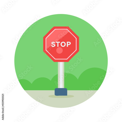Stop sign illustration on road and white background for traffic and safety symbol