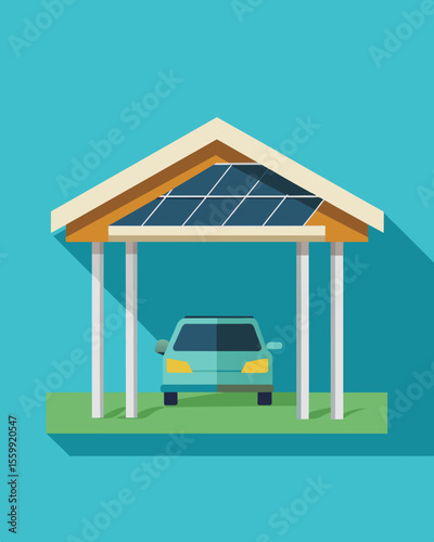 A tingedge carport featuring a sleek roof lined with solar panels for an energyefficient parking experience.. Vector illustration