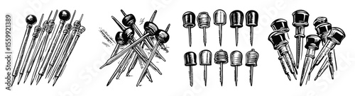 Vintage Illustration of Various Sizes and Styles of Pins and Needles