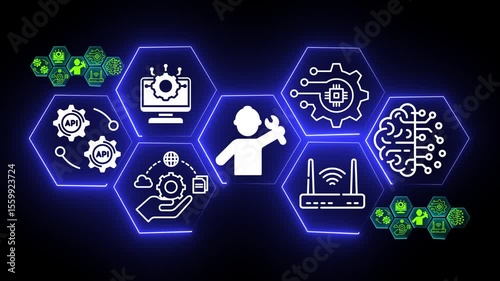 abstract digital network marketing icon , networking and connection technology icons Project management business technology concept A Don't Quit concept button on a futuristic ,beautiful