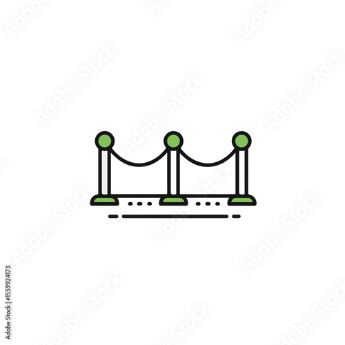 A graphic illustration of a classic rope barrier with posts.