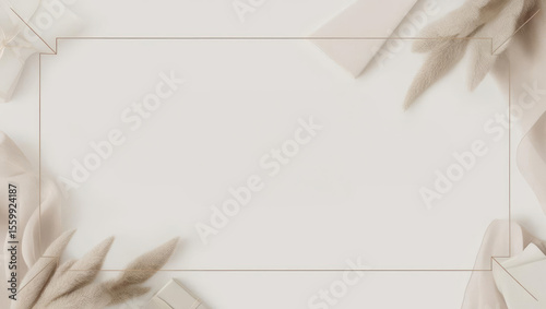 Elegant Minimalist Frame with Neutral Tones for Invitations or Greetings, Featuring Gifts and Delicate Botanical Accents