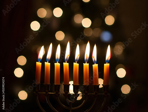 Golden Chanukah Candles Burning Brightly menorah flames