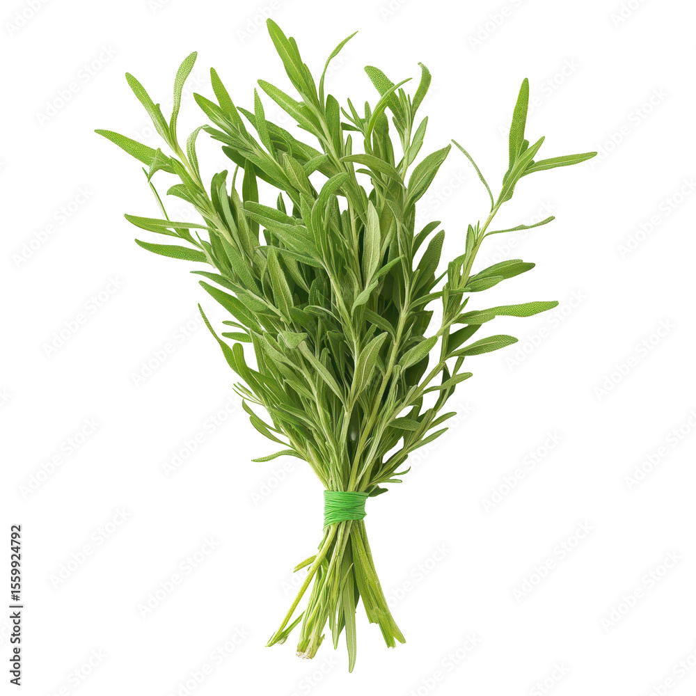 Fototapeta premium Tarragon, Grand oversized herbaceous bush of french tarragon, isolated on transparent background