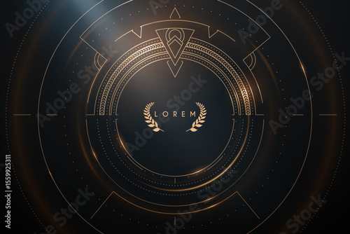 Ornate golden circle frame with light effect