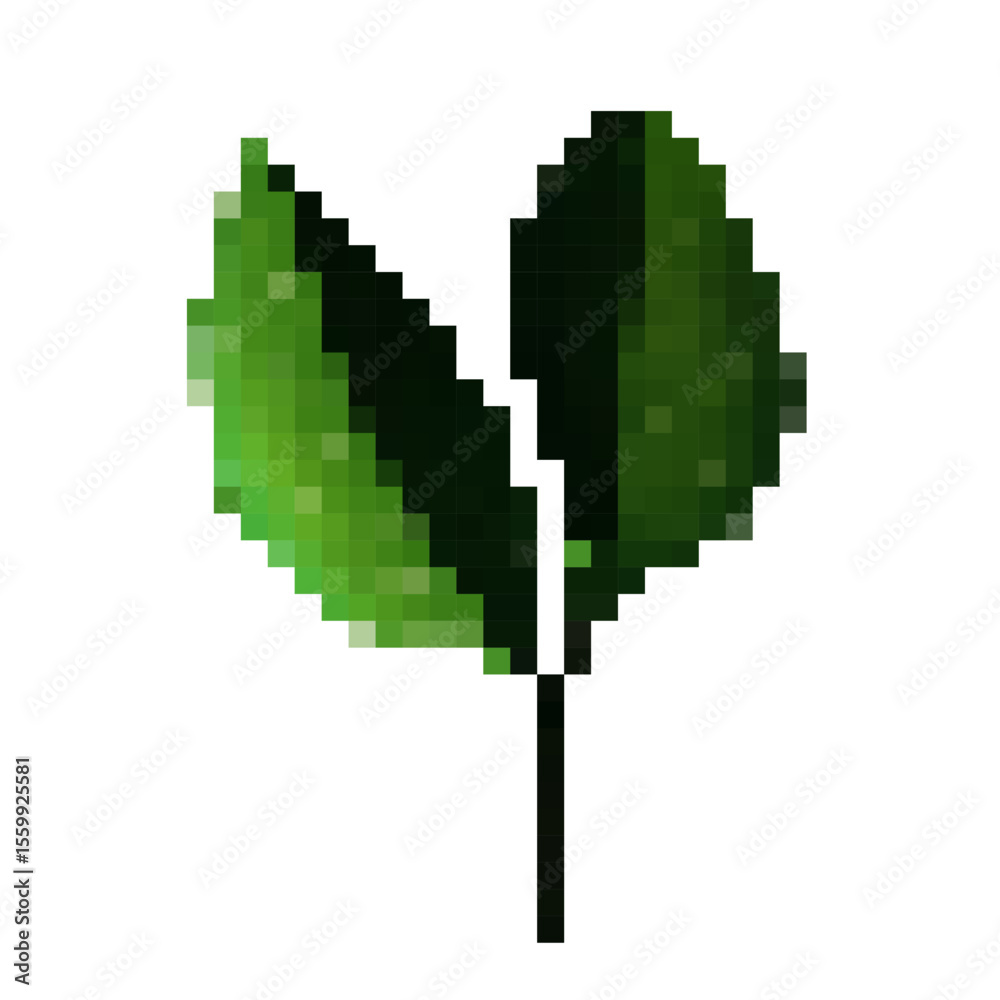 Fototapeta premium Green leaves in a simple vector design with pixelated effects creating a digital art style