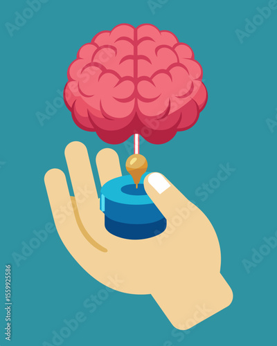 A brain being molded and reshaped with each touch of a finger as if being putty in the hands of its controller.. Vector illustration