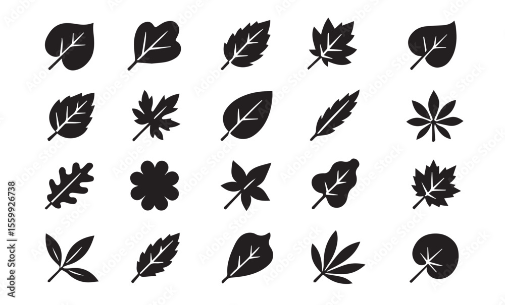 Fototapeta premium Leaf Variety Silhouette: A visually striking illustration of diverse leaf silhouettes, showcasing a range of shapes, textures, and forms.