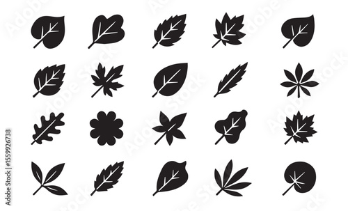 Leaf Variety Silhouette: A visually striking illustration of diverse leaf silhouettes, showcasing a range of shapes, textures, and forms.