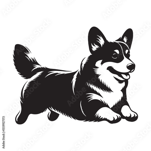A loyal Corgi dog outline, reflecting its faithful disposition - Corgi silhouette - Corgi Vector - Silhouette of Corgi - dog silhouette

