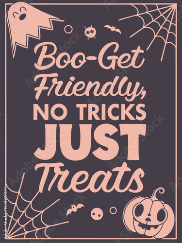 Friendly Halloween Design with Boo Message Featuring Treats and a Playful Welcoming Theme for a Positive Holiday Celebration