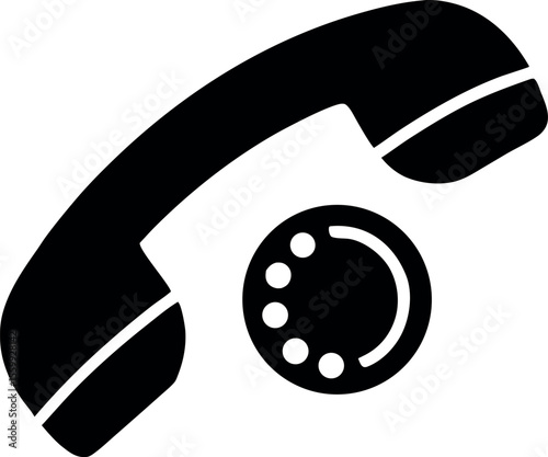 Vector art of a black telephone receiver and rotary dial are isolated on white background