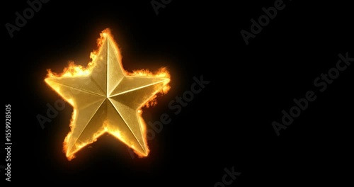 Bold golden star on flames 4k footage, creating dramatic contrast on a dark backdrop