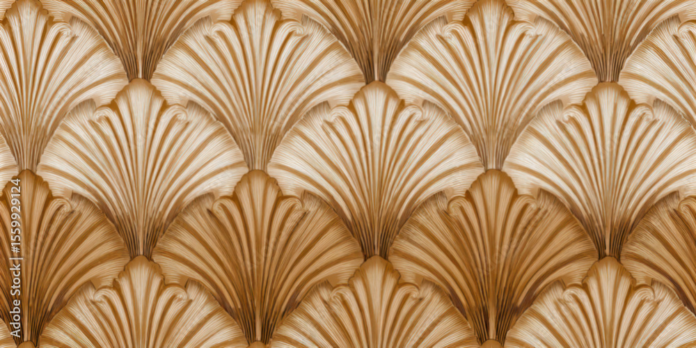 Fototapeta premium A repeating vintage fan-shell pattern, soft curves meet sharp lines in a symmetrical, refined layout