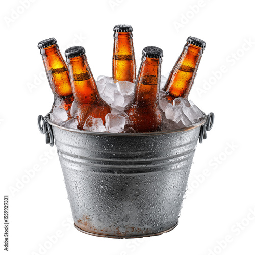 Frosted Beer Bottles in a Metal Ice Bucket