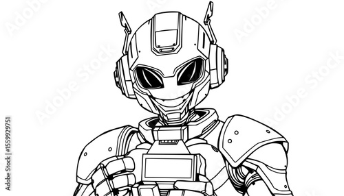 Futuristic Robot Illustration Drawing of a Cyborg Smiling