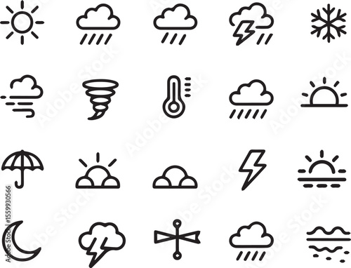 Weather Forecast Icon Set Outline Vector Pack for Climate and Nature Graphics