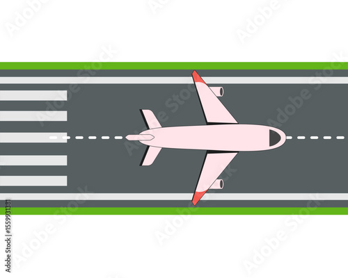 Aerial view of airplane taking off from runway airport vector illustration