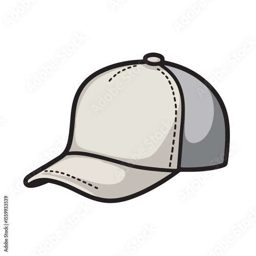 Stylish baseball cap mockup with light gray and dark gray panels. This fashionable baseball cap design features a classic curved brim and adjustable closure.