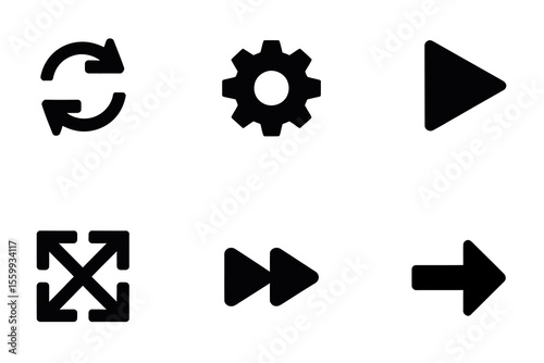 Set of Simple UI Icons for Media Control and Navigation