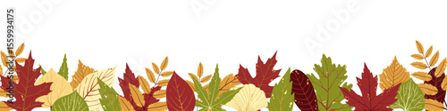 Autumn Leaves Border. Fall Leaves Rectangle Banner. Botanical Vector Flat Illustrations 