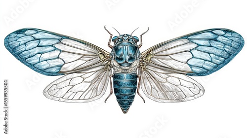 Cicada Wings. Hand-drawn Illustration of Insect Wings on White Background