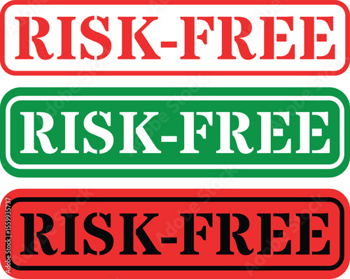 Three risk free labels in red and green color variations