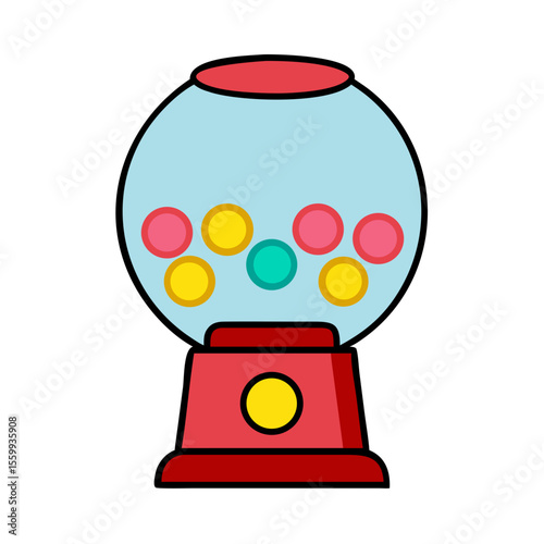 Colorful cartoon gumball machine filled with candy isolated on transparent background