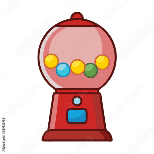 Cartoon red gumball machine with colorful gumballs isolated on transparent background