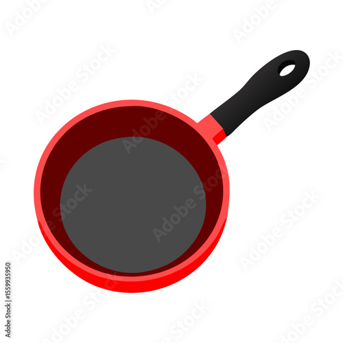 Red frying pan with black handle isolated on transparent background
