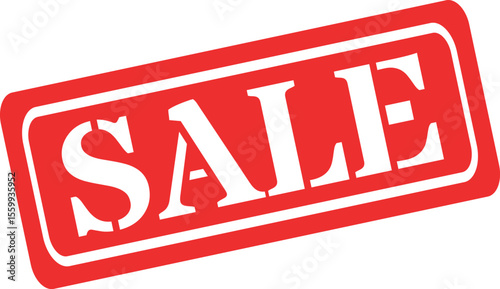 Bold red and white sale stamp with rounded corners