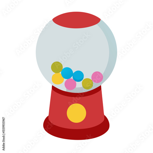 Retro red gumball machine filled with colorful candy isolated on transparent background