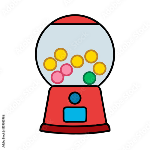 Colorful cartoon gumball machine filled with candies isolated on transparent background