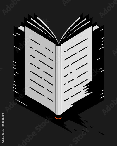 A book with entire paragraphs blacked out leaving only a few words visible and the meaning lost.. Vector illustration