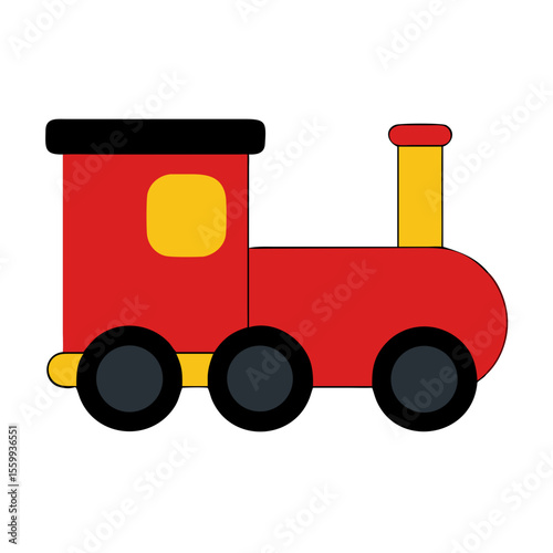 Simple red and yellow toy train illustration isolated on transparent background