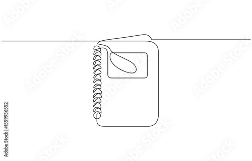 Studying book and pen for education in simple line. Lessons Learned Continuous Line Editable Icon. Notepad above work desk. Writing business draft on office notes concept.