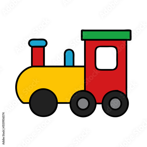 Colorful toy train with red engine and yellow carriage isolated on transparent background