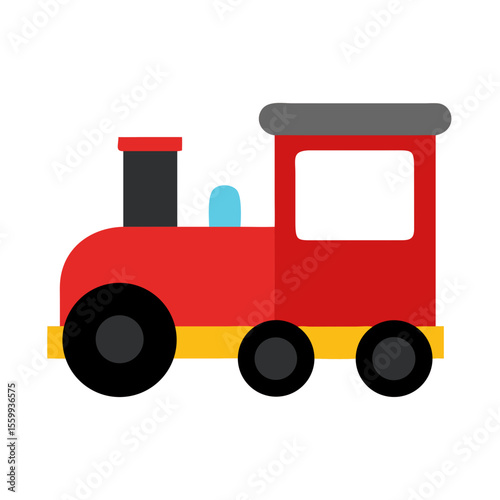 Simple red toy train engine with wheels isolated on transparent background