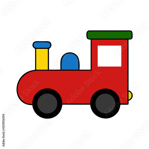 Colorful toy train with yellow chimney and green roof isolated on transparent background