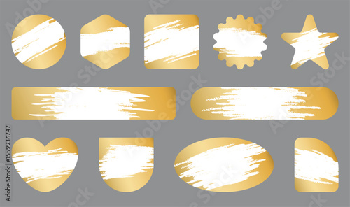 Gold scratch effect. Lottery ticket stickers, winning places, erasable paint layers, different shapes, gambling or promotional marketing winner prize game, empty frame, qualitative vector set