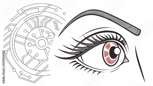 Future electronics science machine network Cybernetic human eye with detailed circuits