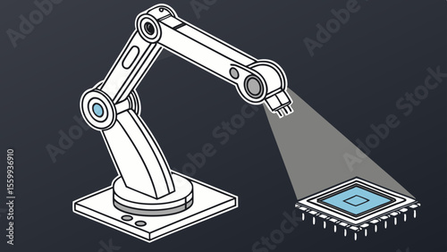Future mechanical smart cyber ai Advanced robotic arm assembling microchip