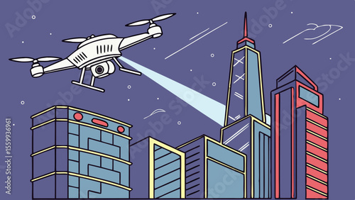 Dynamic holographic technology machine ai Autonomous delivery drone flying over